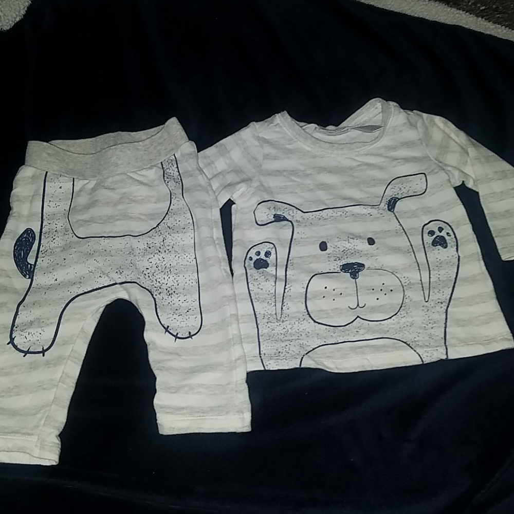 0-3 months 2 piece puppy outfit grey&white stripes